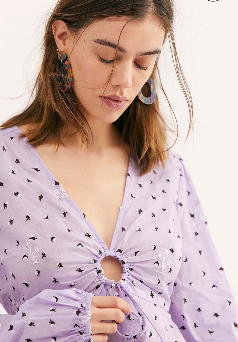 Free People She's A Wildflower Embroidered Crop Top Lilac